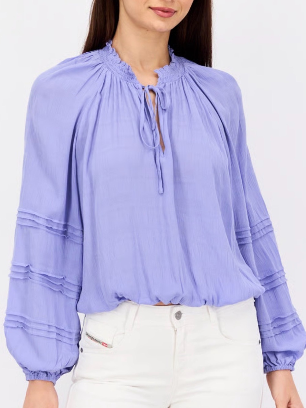 Sanctuary Lavender Peasant Blouse with Tie Neck